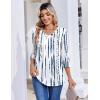image:imageZeagoo 34 Length Sleeve Womens Tops Casual V Neck Pleated Top Boho Floral Blouses Work ShirtsWhite Blue