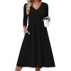 image:imageZeagoo 34 Sleeve Womens Dress Casual Midi Tshirt Dresses with Pockets Empire Waist Summer SemiFormal Boho Beach Sundress01 Solid Black