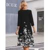 image:imageZeagoo 34 Sleeve Womens Dress Casual Midi Tshirt Dresses with Pockets Empire Waist Summer SemiFormal Boho Beach SundressBlack Floral