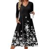 image:imageZeagoo 34 Sleeve Womens Dress Casual Midi Tshirt Dresses with Pockets Empire Waist Summer SemiFormal Boho Beach SundressBlack Floral