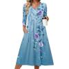 image:imageZeagoo 34 Sleeve Womens Dress Casual Midi Tshirt Dresses with Pockets Empire Waist Summer SemiFormal Boho Beach SundressBlue Floral