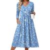 image:imageZeagoo 34 Sleeve Womens Dress Casual Midi Tshirt Dresses with Pockets Empire Waist Summer SemiFormal Boho Beach SundressBlue Floral Xh41