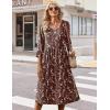 image:imageZeagoo 34 Sleeve Womens Dress Casual Midi Tshirt Dresses with Pockets Empire Waist Summer SemiFormal Boho Beach SundressCoffee Floral