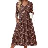 image:imageZeagoo 34 Sleeve Womens Dress Casual Midi Tshirt Dresses with Pockets Empire Waist Summer SemiFormal Boho Beach SundressCoffee Floral