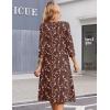 image:imageZeagoo 34 Sleeve Womens Dress Casual Midi Tshirt Dresses with Pockets Empire Waist Summer SemiFormal Boho Beach SundressCoffee Floral