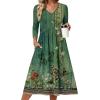 image:imageZeagoo 34 Sleeve Womens Dress Casual Midi Tshirt Dresses with Pockets Empire Waist Summer SemiFormal Boho Beach SundressGreen Floral