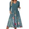 image:imageZeagoo 34 Sleeve Womens Dress Casual Midi Tshirt Dresses with Pockets Empire Waist Summer SemiFormal Boho Beach SundressGreen Grey