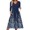 image:imageZeagoo 34 Sleeve Womens Dress Casual Midi Tshirt Dresses with Pockets Empire Waist Summer SemiFormal Boho Beach SundressNavy Floral