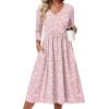 image:imageZeagoo 34 Sleeve Womens Dress Casual Midi Tshirt Dresses with Pockets Empire Waist Summer SemiFormal Boho Beach SundressPink Floral