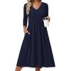 image:imageZeagoo 34 Sleeve Womens Dress Casual Midi Tshirt Dresses with Pockets Empire Waist Summer SemiFormal Boho Beach SundressSolid Navy