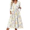 image:imageZeagoo 34 Sleeve Womens Dress Casual Midi Tshirt Dresses with Pockets Empire Waist Summer SemiFormal Boho Beach SundressWhite Floral