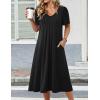 image:imageZeagoo Summer Dress for Women Casual Floral Midi Sundress with Pockets V Neck Pleated Short Sleeve Aline Beach Vacation DressBlack