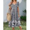 image:imageZeagoo Summer Dress for Women Casual Floral Midi Sundress with Pockets V Neck Pleated Short Sleeve Aline Beach Vacation DressBlack Floral