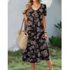 image:imageZeagoo Summer Dress for Women Casual Floral Midi Sundress with Pockets V Neck Pleated Short Sleeve Aline Beach Vacation DressBlack Floral Print