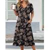 image:imageZeagoo Summer Dress for Women Casual Floral Midi Sundress with Pockets V Neck Pleated Short Sleeve Aline Beach Vacation DressBlack Floral Print