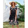 image:imageZeagoo Summer Dress for Women Casual Floral Midi Sundress with Pockets V Neck Pleated Short Sleeve Aline Beach Vacation DressBlack Floral1