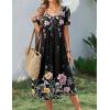 image:imageZeagoo Summer Dress for Women Casual Floral Midi Sundress with Pockets V Neck Pleated Short Sleeve Aline Beach Vacation DressBlack Floral1