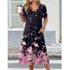 image:imageZeagoo Summer Dress for Women Casual Floral Midi Sundress with Pockets V Neck Pleated Short Sleeve Aline Beach Vacation DressBlack Pink Floral