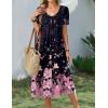 image:imageZeagoo Summer Dress for Women Casual Floral Midi Sundress with Pockets V Neck Pleated Short Sleeve Aline Beach Vacation DressBlack Pink Floral