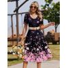image:imageZeagoo Summer Dress for Women Casual Floral Midi Sundress with Pockets V Neck Pleated Short Sleeve Aline Beach Vacation DressBlack Pink Floral