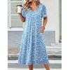 image:imageZeagoo Summer Dress for Women Casual Floral Midi Sundress with Pockets V Neck Pleated Short Sleeve Aline Beach Vacation DressBlue Floral
