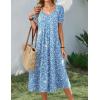 image:imageZeagoo Summer Dress for Women Casual Floral Midi Sundress with Pockets V Neck Pleated Short Sleeve Aline Beach Vacation DressBlue Floral