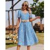 image:imageZeagoo Summer Dress for Women Casual Floral Midi Sundress with Pockets V Neck Pleated Short Sleeve Aline Beach Vacation DressBlue Floral