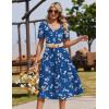 image:imageZeagoo Summer Dress for Women Casual Floral Midi Sundress with Pockets V Neck Pleated Short Sleeve Aline Beach Vacation DressBlue Floral1