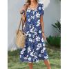 image:imageZeagoo Summer Dress for Women Casual Floral Midi Sundress with Pockets V Neck Pleated Short Sleeve Aline Beach Vacation DressBlue White Floral