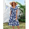 image:imageZeagoo Summer Dress for Women Casual Floral Midi Sundress with Pockets V Neck Pleated Short Sleeve Aline Beach Vacation DressBlue White Floral