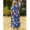 image:imageZeagoo Summer Dress for Women Casual Floral Midi Sundress with Pockets V Neck Pleated Short Sleeve Aline Beach Vacation DressBlue White Floral