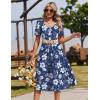 image:imageZeagoo Summer Dress for Women Casual Floral Midi Sundress with Pockets V Neck Pleated Short Sleeve Aline Beach Vacation DressBlue White Floral