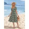 image:imageZeagoo Summer Dress for Women Casual Floral Midi Sundress with Pockets V Neck Pleated Short Sleeve Aline Beach Vacation DressGreen Floral