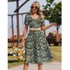 image:imageZeagoo Summer Dress for Women Casual Floral Midi Sundress with Pockets V Neck Pleated Short Sleeve Aline Beach Vacation DressGreen Floral
