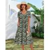 image:imageZeagoo Summer Dress for Women Casual Floral Midi Sundress with Pockets V Neck Pleated Short Sleeve Aline Beach Vacation DressGreen Floral