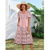 image:imageZeagoo Summer Dress for Women Casual Floral Midi Sundress with Pockets V Neck Pleated Short Sleeve Aline Beach Vacation DressPink Print1
