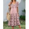image:imageZeagoo Summer Dress for Women Casual Floral Midi Sundress with Pockets V Neck Pleated Short Sleeve Aline Beach Vacation DressPink Print1