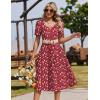 image:imageZeagoo Summer Dress for Women Casual Floral Midi Sundress with Pockets V Neck Pleated Short Sleeve Aline Beach Vacation DressRed Floral