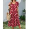 image:imageZeagoo Summer Dress for Women Casual Floral Midi Sundress with Pockets V Neck Pleated Short Sleeve Aline Beach Vacation DressRed Floral