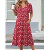 image:imageZeagoo Summer Dress for Women Casual Floral Midi Sundress with Pockets V Neck Pleated Short Sleeve Aline Beach Vacation DressRed Floral