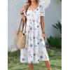 image:imageZeagoo Summer Dress for Women Casual Floral Midi Sundress with Pockets V Neck Pleated Short Sleeve Aline Beach Vacation DressWhite Floral