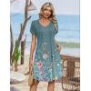 image:imageZeagoo Summer Dresses for Women Casual A Line Dress 2026 V Neck Short Dresses Floral Sundress Pleated Boho DressBlue Green 02