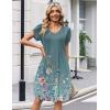 image:imageZeagoo Summer Dresses for Women Casual A Line Dress 2026 V Neck Short Dresses Floral Sundress Pleated Boho DressBlue Green 02