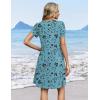 image:imageZeagoo Summer Dresses for Women Casual A Line Dress 2026 V Neck Short Dresses Floral Sundress Pleated Boho DressBlue Green Floral