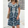 image:imageZeagoo Summer Dresses for Women Casual A Line Dress 2026 V Neck Short Dresses Floral Sundress Pleated Boho DressBoho Blue Print