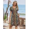 image:imageZeagoo Summer Dresses for Women Casual A Line Dress 2026 V Neck Short Dresses Floral Sundress Pleated Boho DressBoho Brown Print