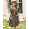 image:imageZeagoo Summer Dresses for Women Casual A Line Dress 2026 V Neck Short Dresses Floral Sundress Pleated Boho DressBoho Brown Print