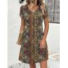 image:imageZeagoo Summer Dresses for Women Casual A Line Dress 2026 V Neck Short Dresses Floral Sundress Pleated Boho DressBoho Brown Print