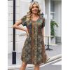 image:imageZeagoo Summer Dresses for Women Casual A Line Dress 2026 V Neck Short Dresses Floral Sundress Pleated Boho DressBoho Brown Print