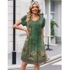 image:imageZeagoo Summer Dresses for Women Casual A Line Dress 2026 V Neck Short Dresses Floral Sundress Pleated Boho DressGreen Floral 01
